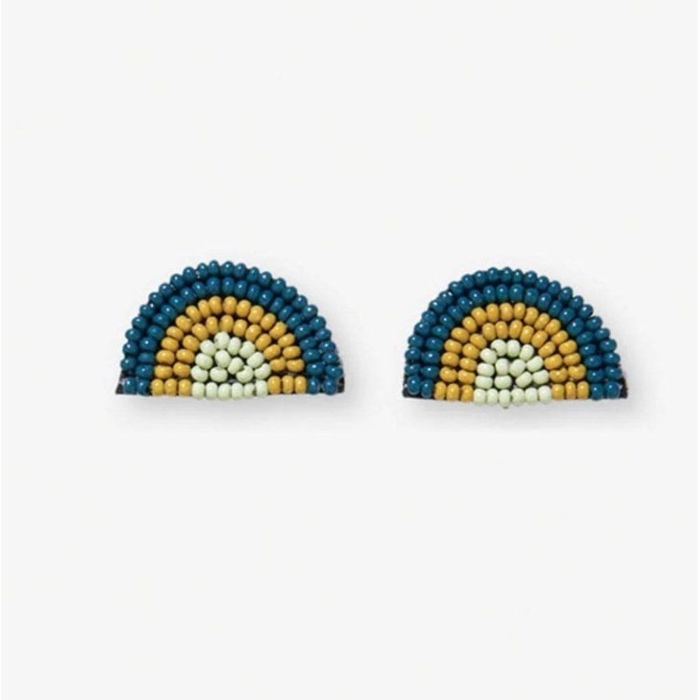 NWT INK + ALLOY Multi-Colored Seed Glass Beaded Rainbow Arch Stud Earrings. - Picture 3 of 3